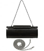 Evening Bag - Metal-like w/ Gridlines Desgin - Black - BG-1124AL-BK